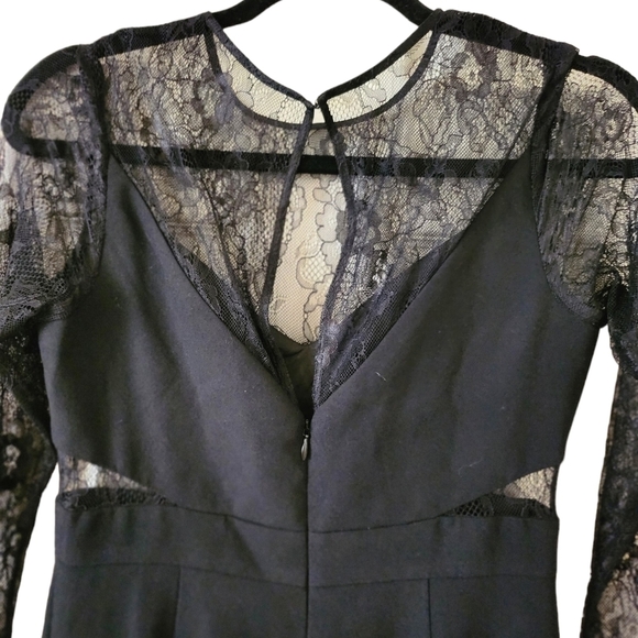 Aidan Mattox Maxi Long Sleeves Lace Bodice Evening Dress w/Slit Size 4 Black NWT - Picture 5 of 16